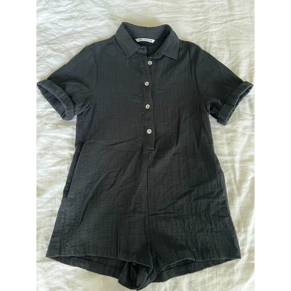 BLACK LINEN ROMPER